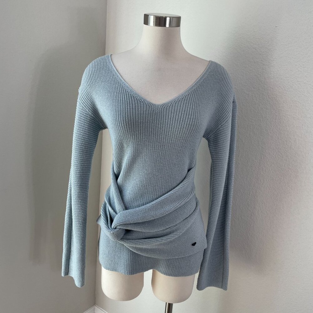 Emporio Armani Womens 42 Drape‎ Waist 100% Wool Sweater Blue Knit Top